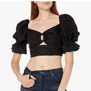 Black Puff Sleeve Crop Top